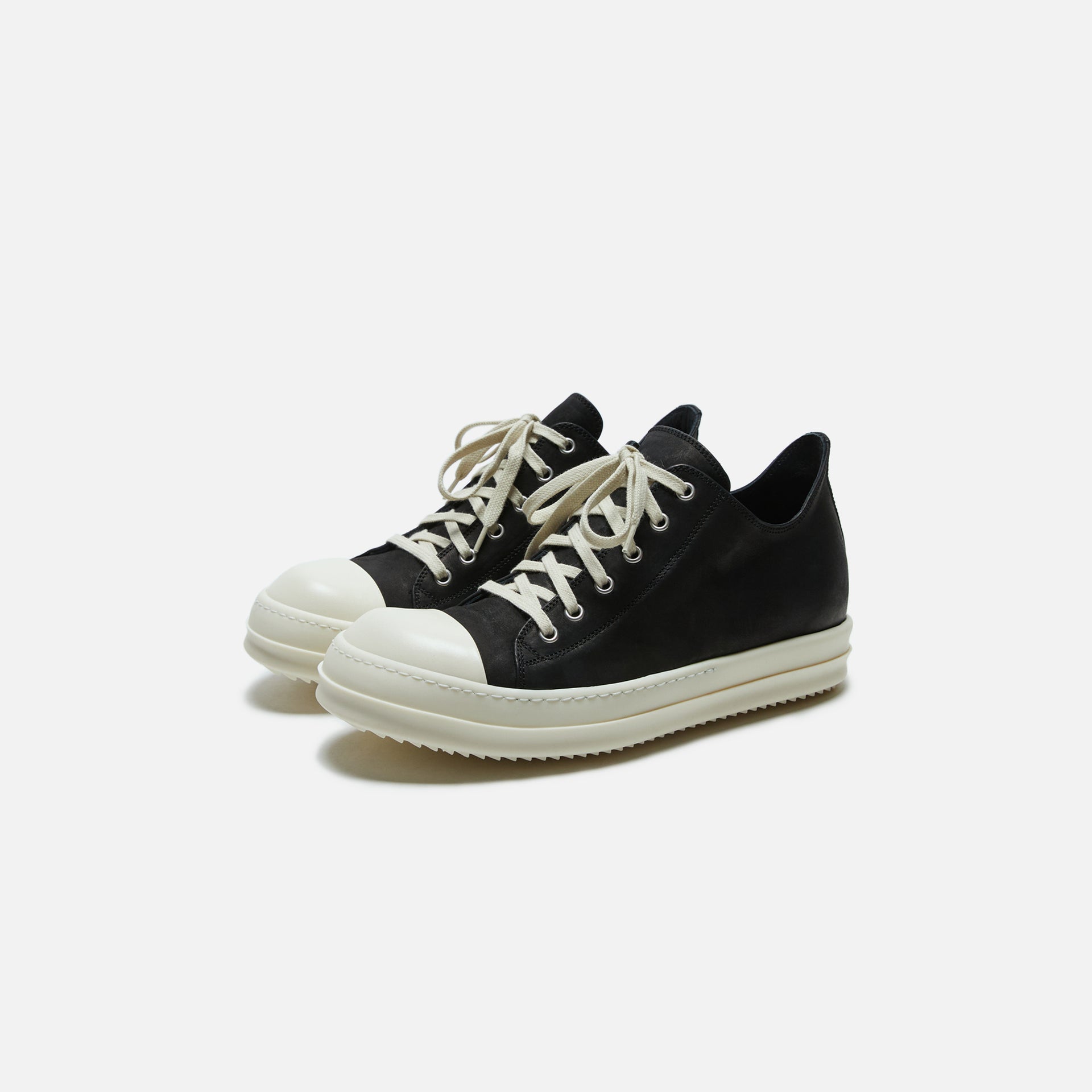 Rick Owens Scarpe Pelle Low Sneakers - Nubuck Black / Milk