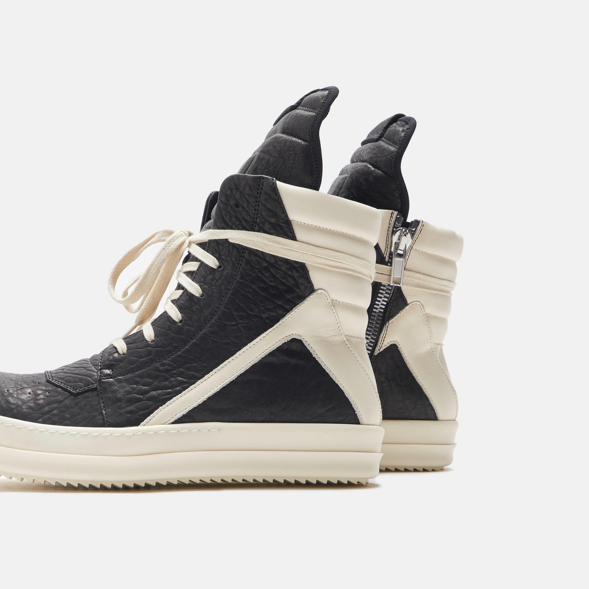 Rick Owens Scarpe Pelle Geobasket - Black / Milk