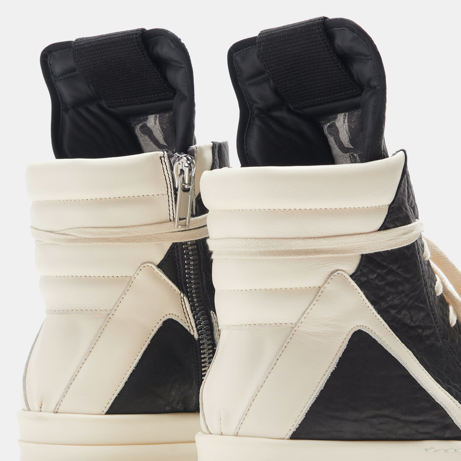Rick Owens Scarpe Pelle Geobasket - Black / Milk