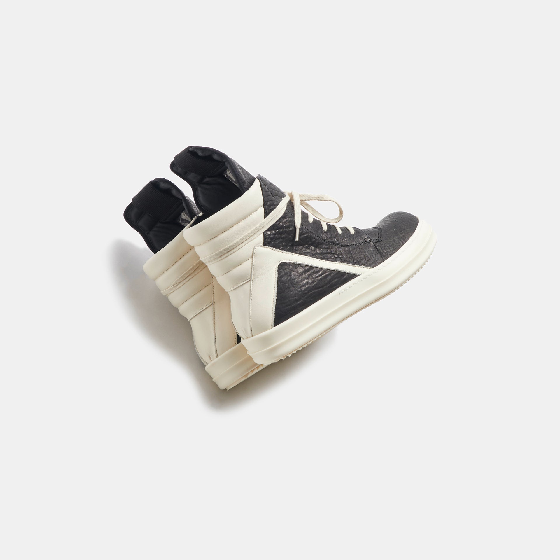 Rick Owens Scarpe Pelle Geobasket - Black / Milk
