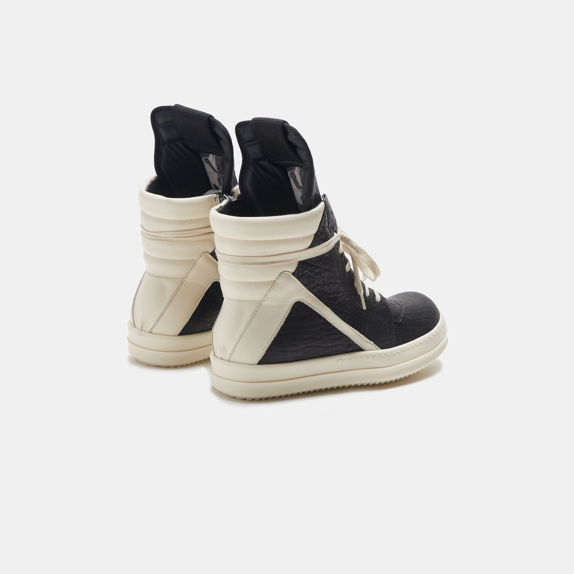 Rick Owens Scarpe Pelle Geobasket - Black / Milk