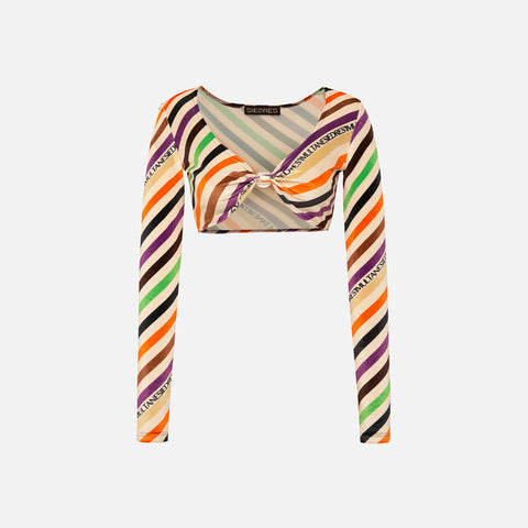 Siedres Logan Diagonal Striped Long Sleeve Crop Top - Multi