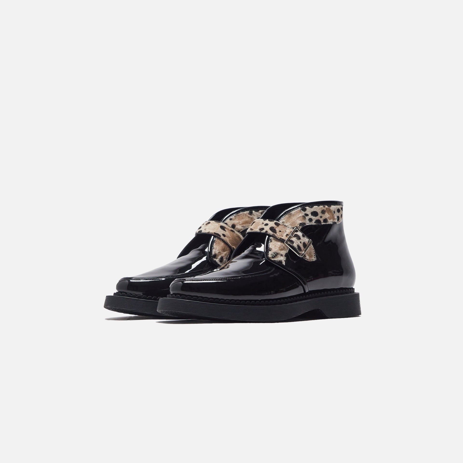 Saint Laurent Teddy Strap Leopard Boots - Black