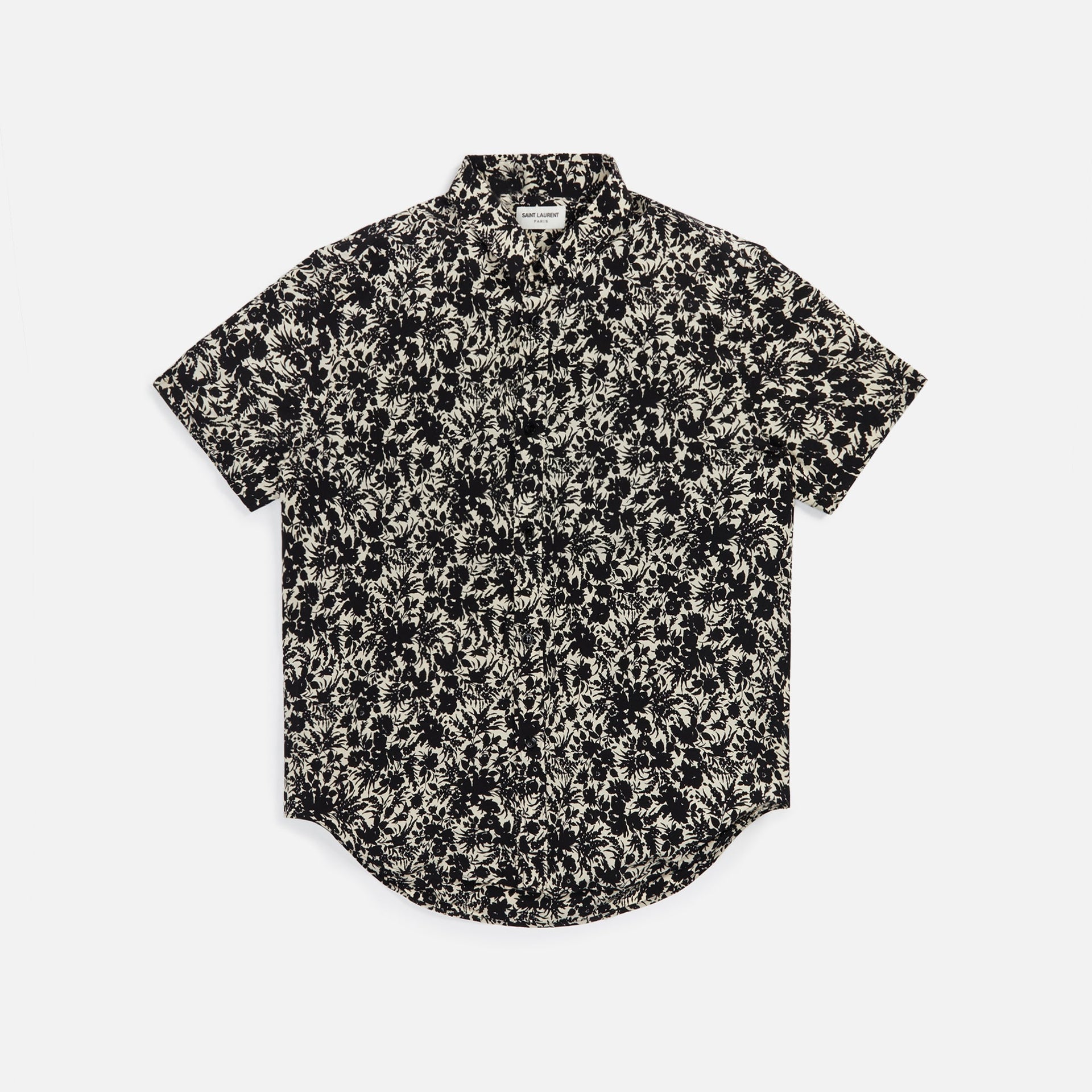 Saint Laurent floral Short Sleeved Silk Shirt - Black / White