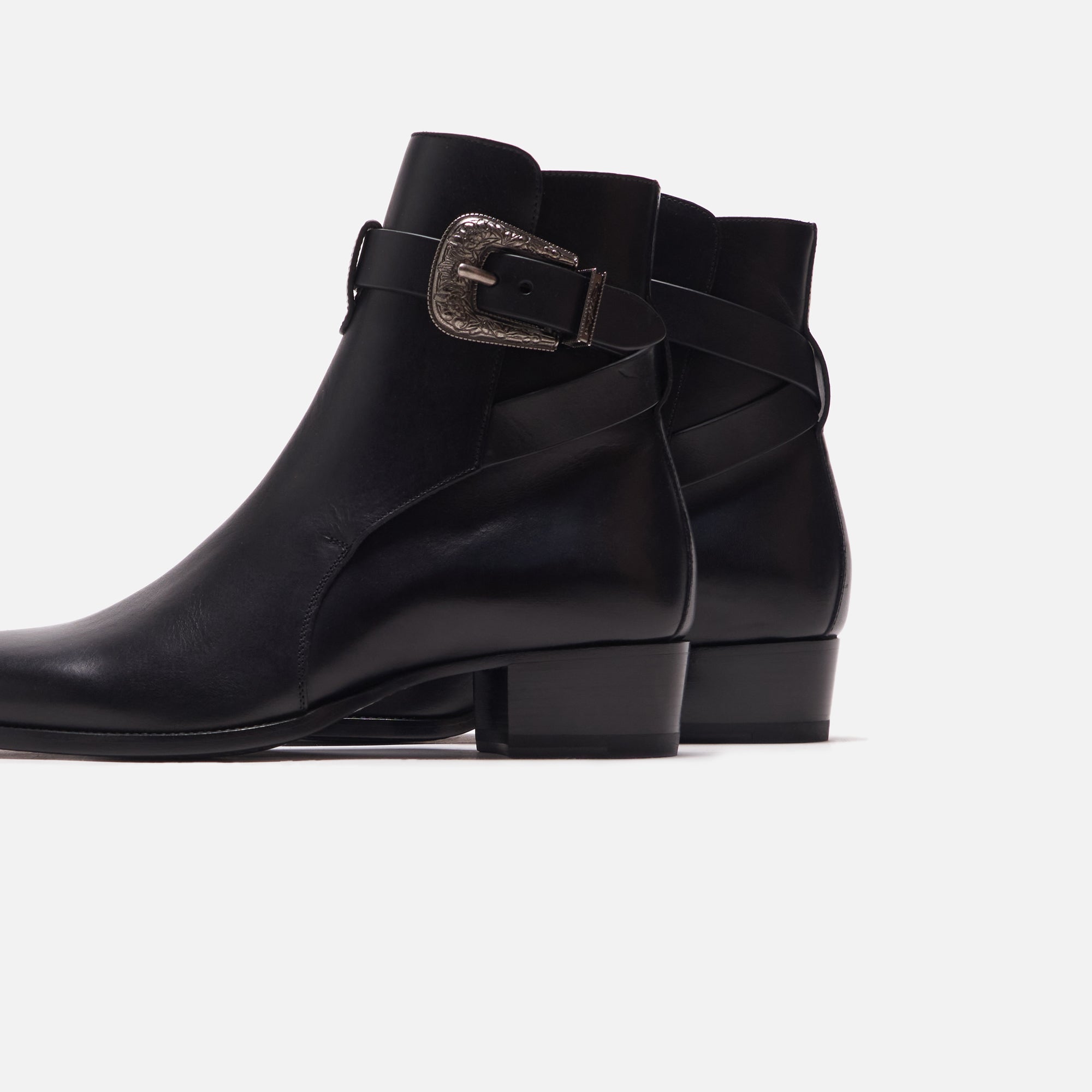 Saint Laurent Wyatt 40 Jodphur Western Buckle Boots - Noir – Kith