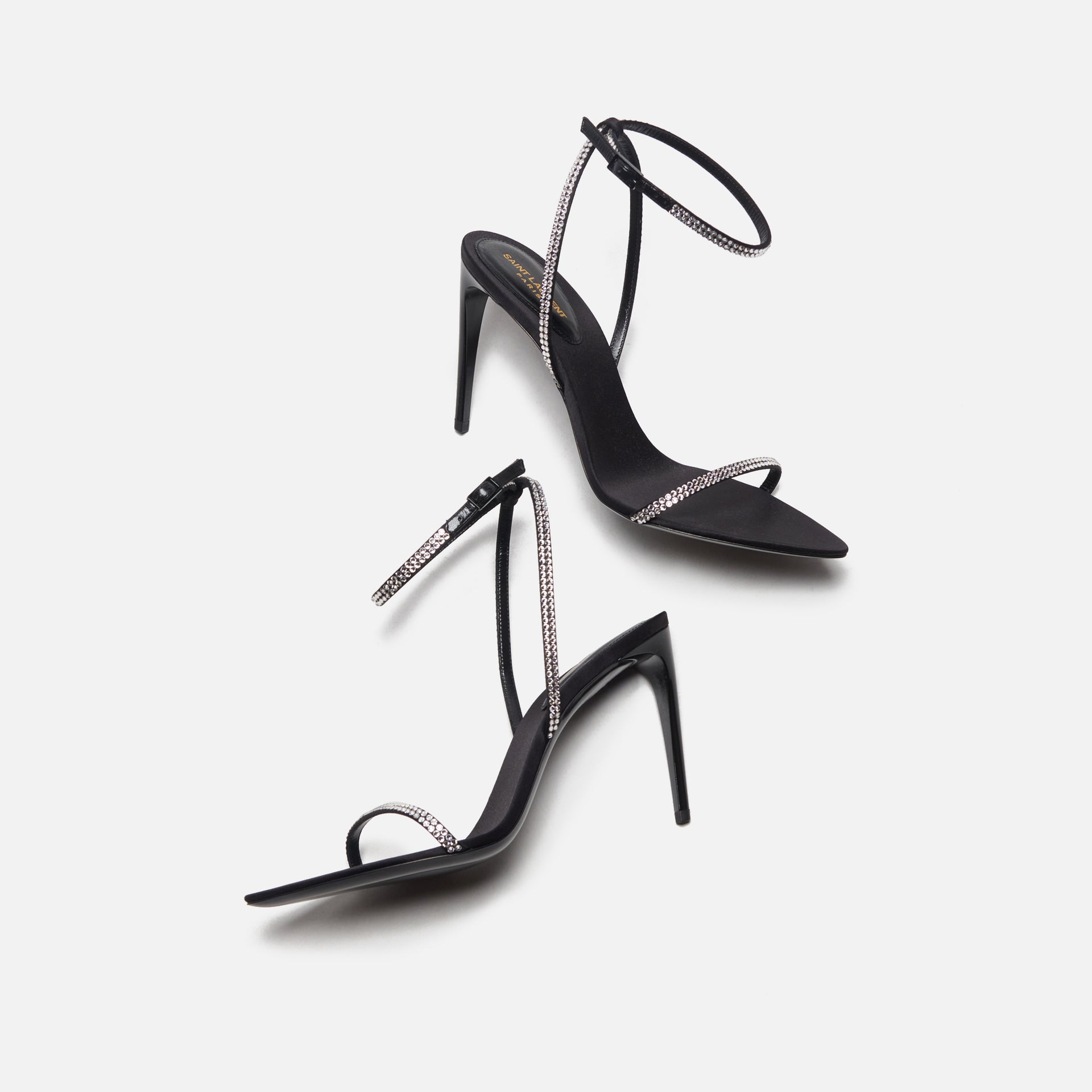 Saint Laurent Gippy 90 T.Steig Sandal - Nero / Crystal