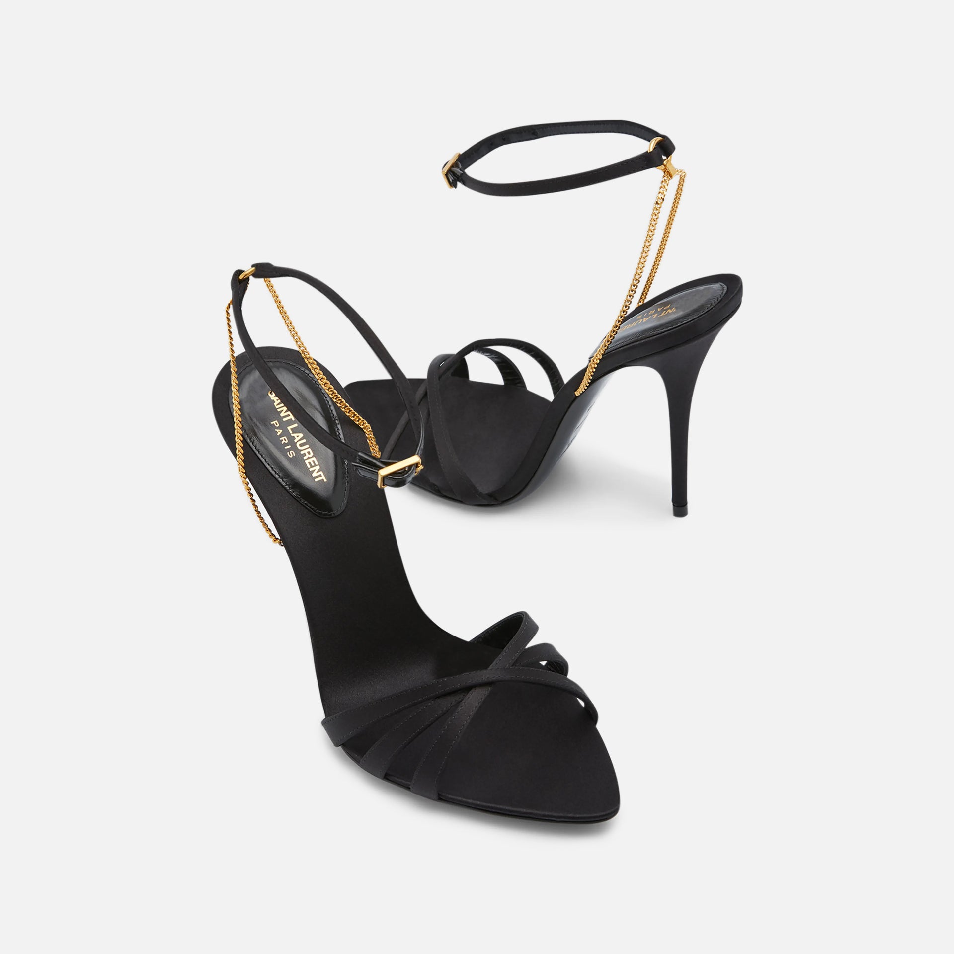 Saint Laurent Melody Sandal Chain Crepe Satin - Black