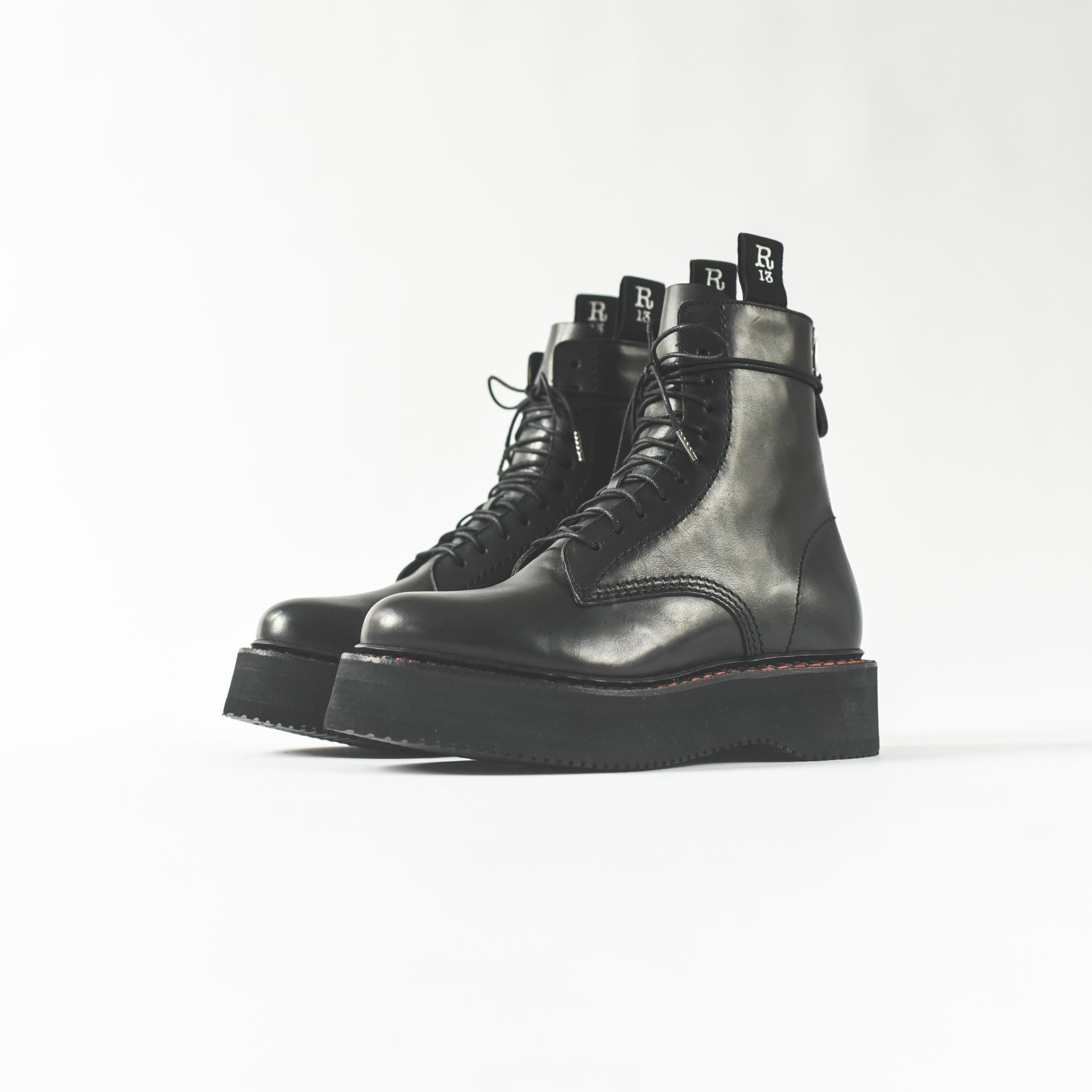 R13 Single Stacked Lace-Up Boot - Black