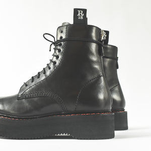 R13 Single Stacked Lace-Up Boot - Black