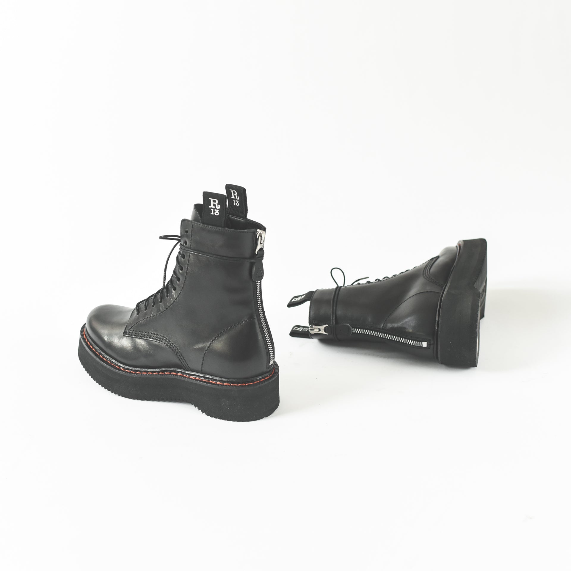 R13 Single Stacked Lace-Up Boot - Black