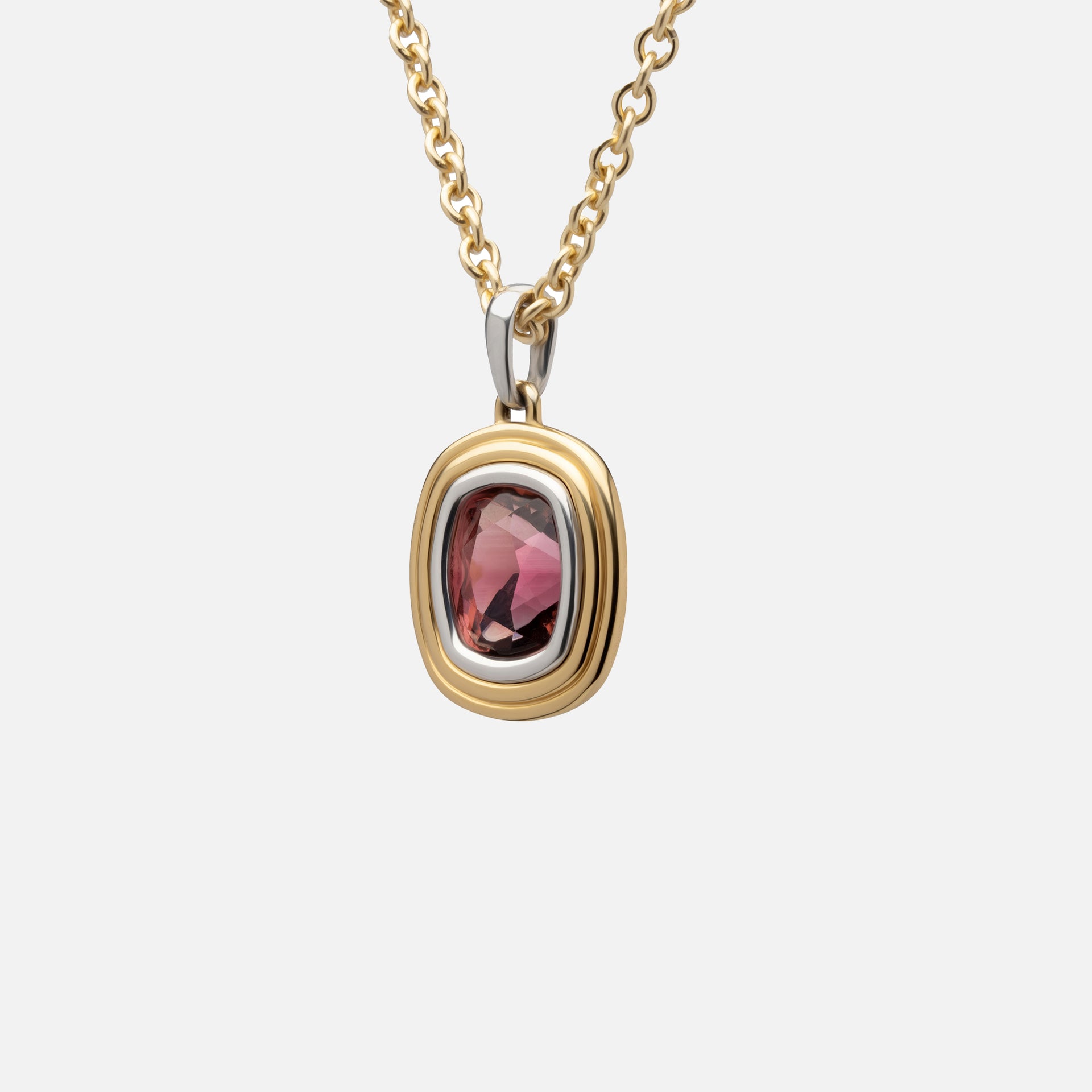 Maor Equinox Large Charm Necklace in 18K Yellow Gold and Platinum with Garnet - Gold / Platinum