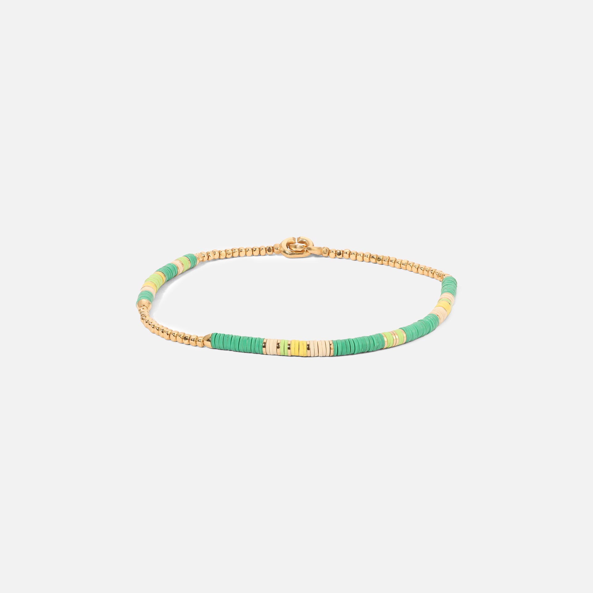Maor Shine Bracelet Green Pattern Beads with 18k Yellow Gold - Gold / Green