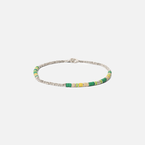 Maor Shine #4 Bracelet Green Pattern Beads with Sterling Silver Beads - Silver / Green