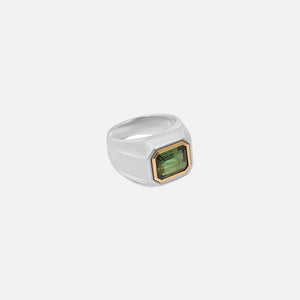 Maor Solitaire Rectangle Ring in Silver and Yellow Gold with Green Tourmaline - Silver / Gold