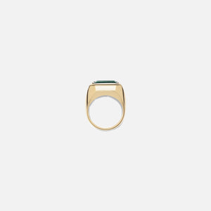 Maor Solitaire Small Rectangle Ring in Yellow Gold and Platinum with Emerald - Gold / Platinum