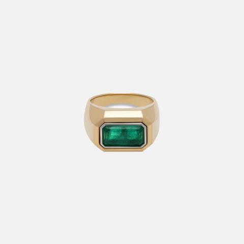 Maor Solitaire Small Rectangle Ring in Yellow Gold and Platinum with Emerald - Gold / Platinum
