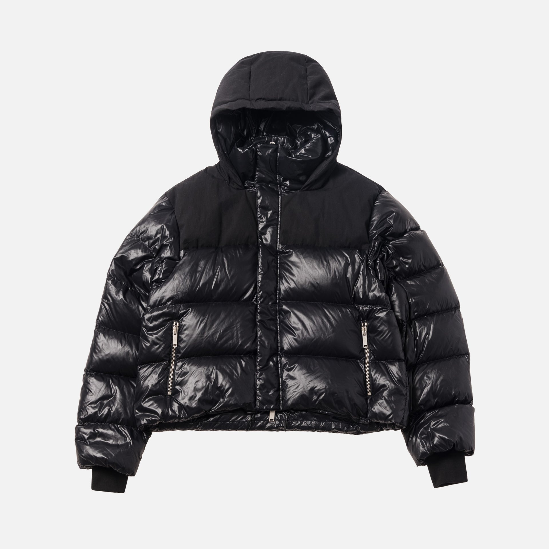 Unravel Project Shiny Down Chopped Hoodie Jacket - Black