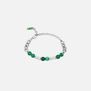 VEERT The Cuban Link Malachite, Green Onyx & Freshwater Pearl Bracelet - White