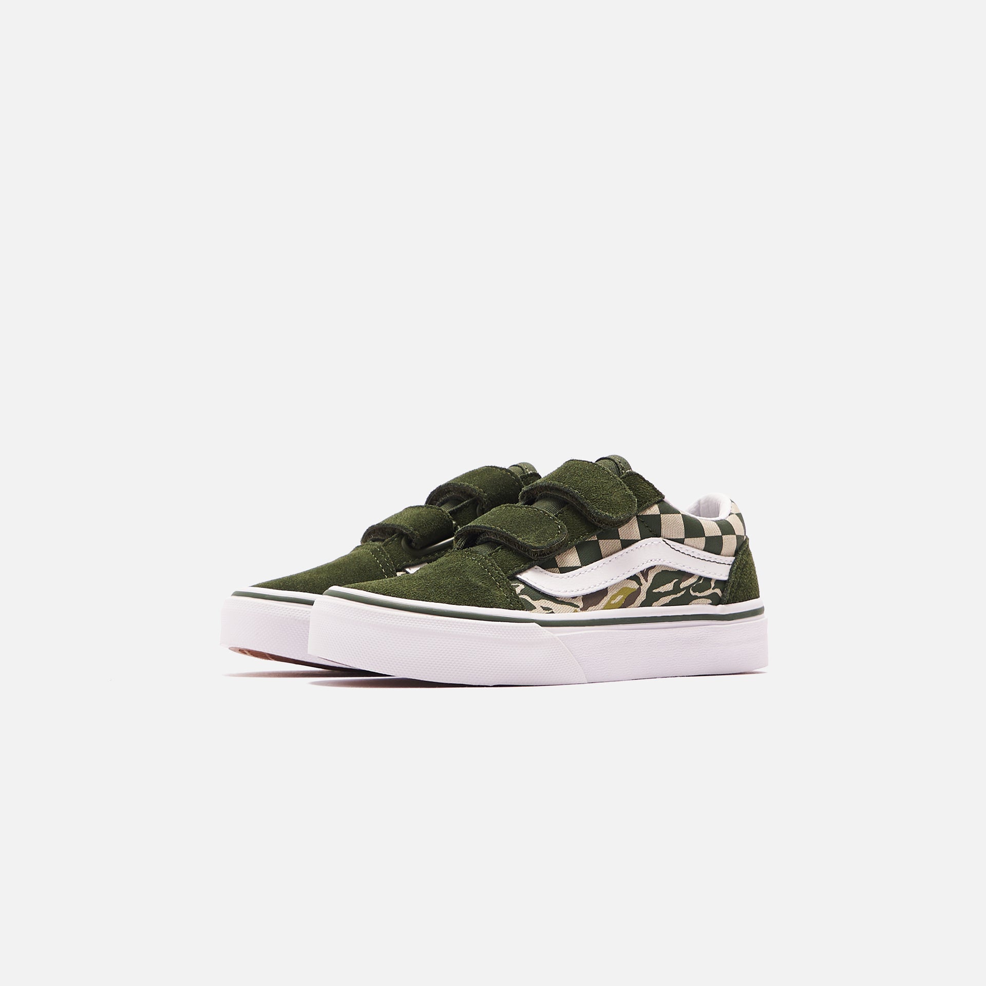 Vans Pre-School Old Skool V Camo Checkboard - Kombu Green / True White