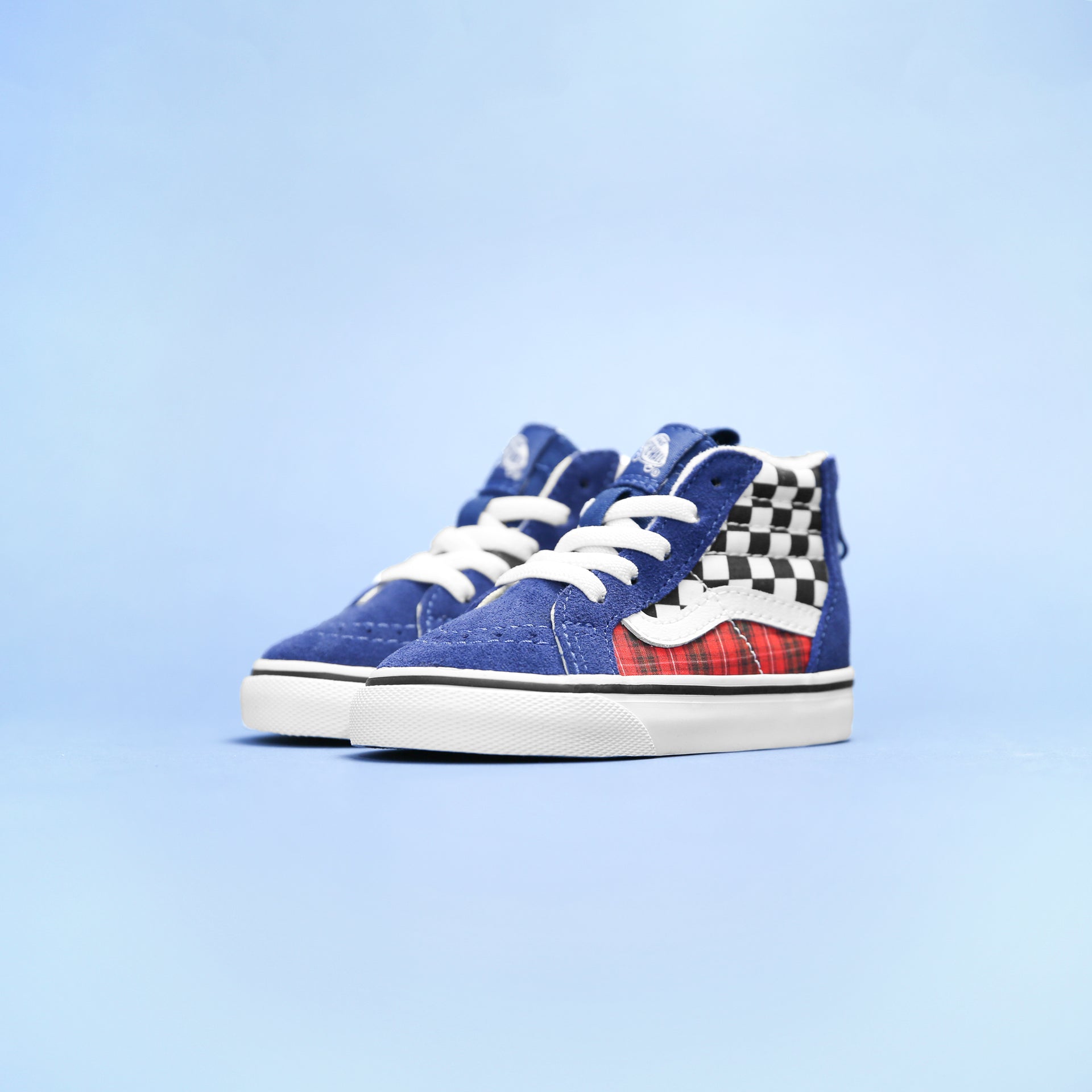 Vans Toddler Plaid Checkerboard SK8-HI Zip - True Blue / Racing Red