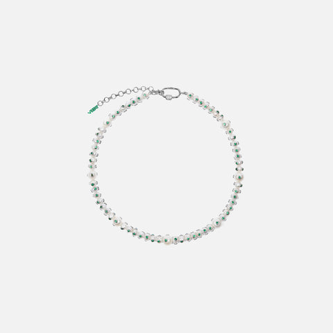 VEERT The Polka Dot Freshwater Pearl Necklace - White gold / Green