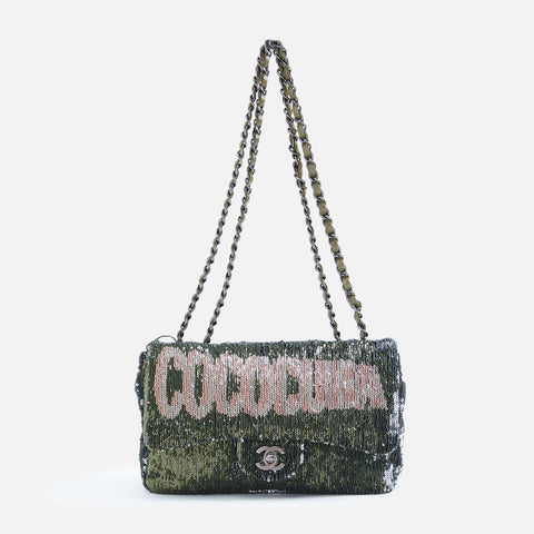 WGACA Chanel Sequin Coco Cuba Flap Bag - Green