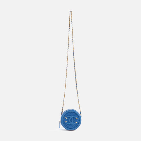 WGACA Chanel Caviar Filigree Round Chain Crossbody Bag - Blue