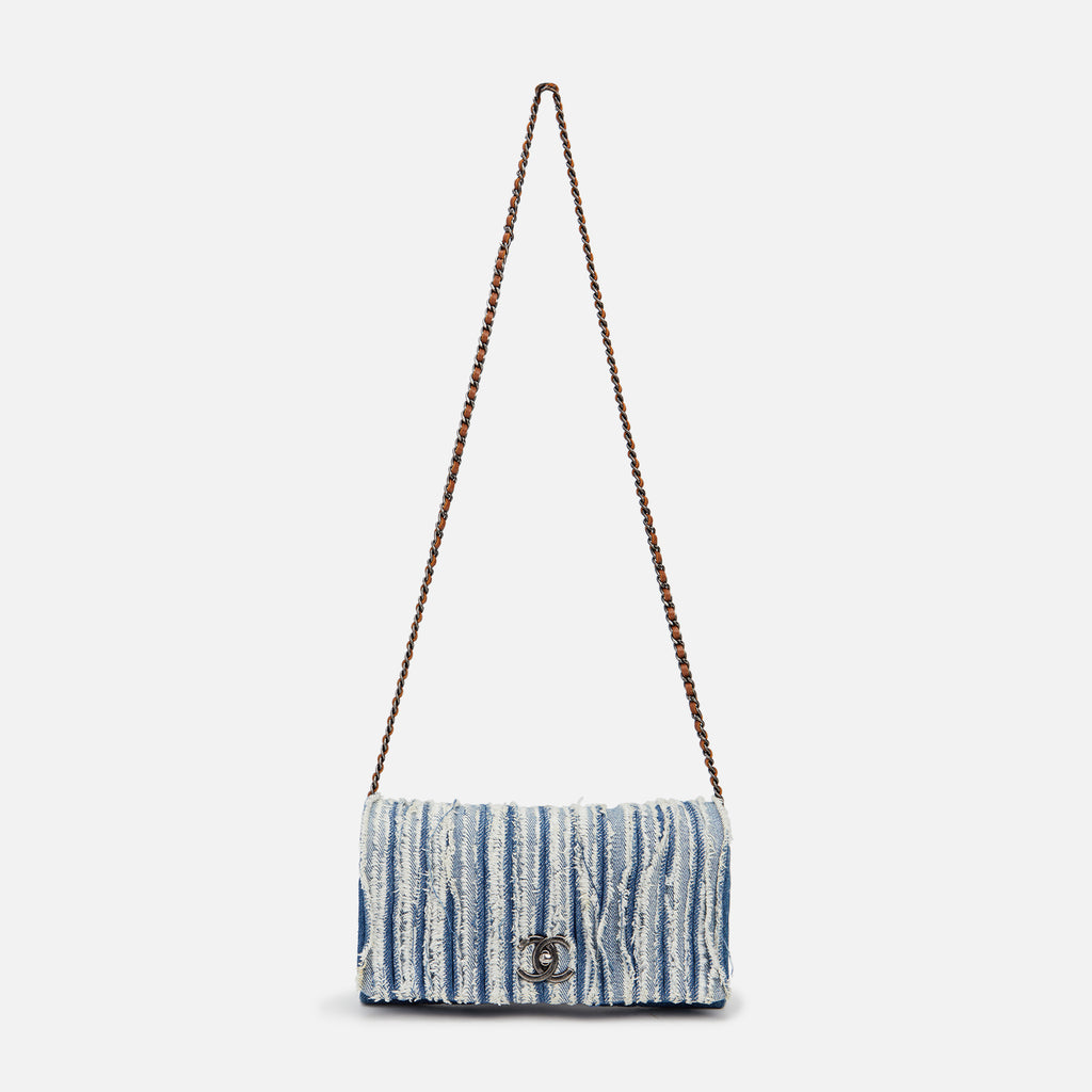 WGACA Chanel Denim Fringed Flap Bag - Blue – Kith