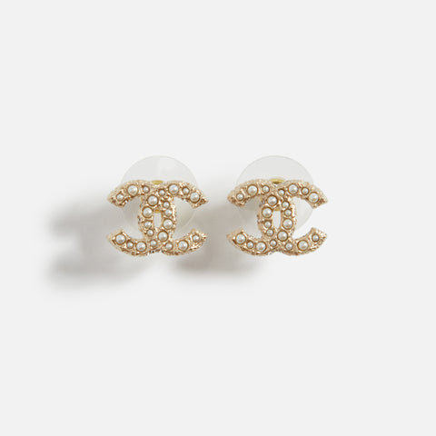 WGACA Chanel CC Earrings - Gold Pearl