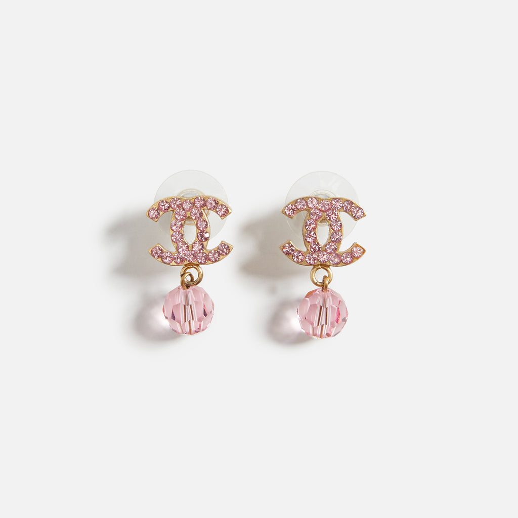 What Goes Around Comes Around Chanel Pink Crystal Cc Earrings