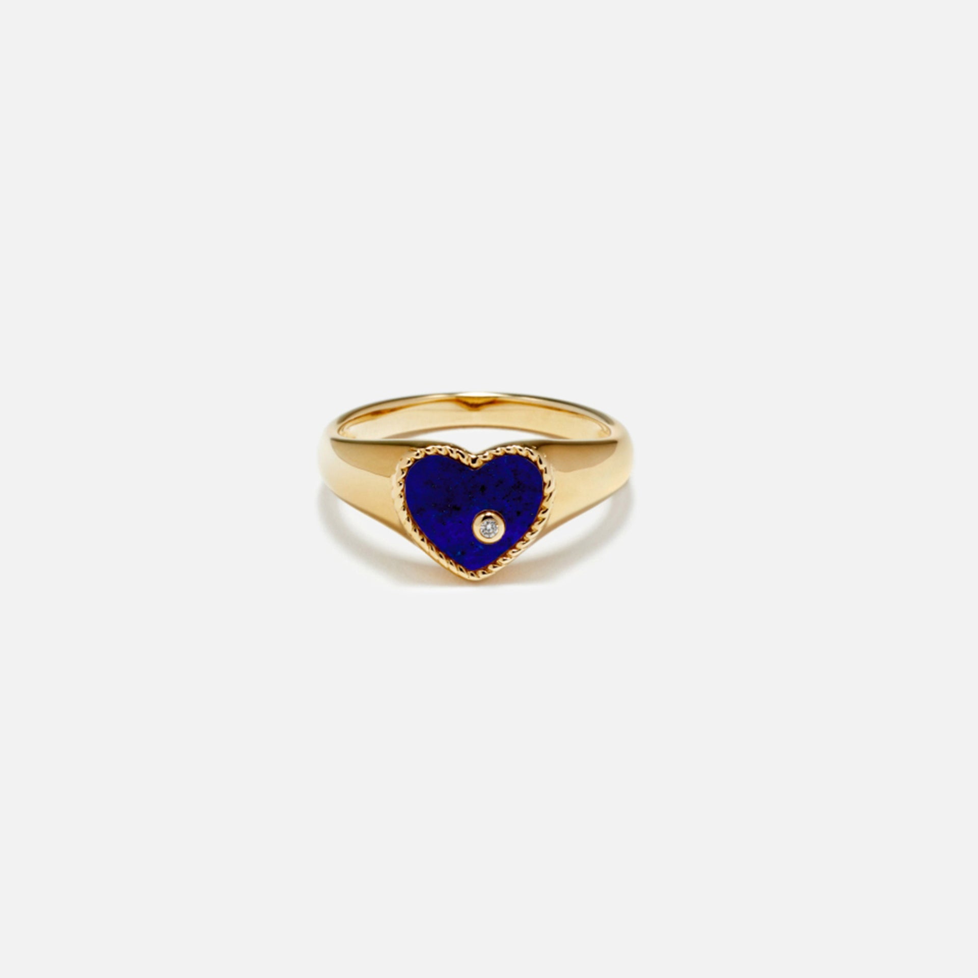 Yvonne Leon Mini Chevaliere Coeur Couleur - Yellow Gold / Blue