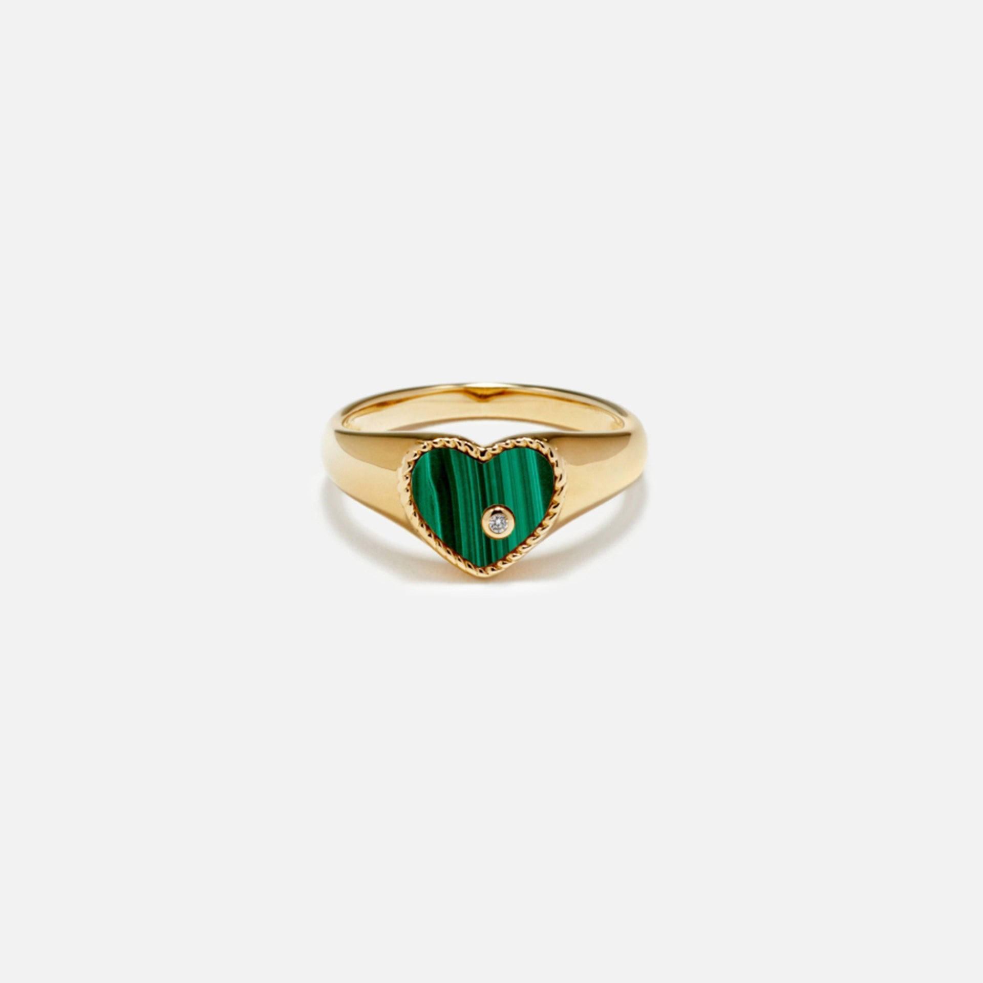 Yvonne Leon Mini Chevaliere Coeur Couleur - Yellow Gold / Green