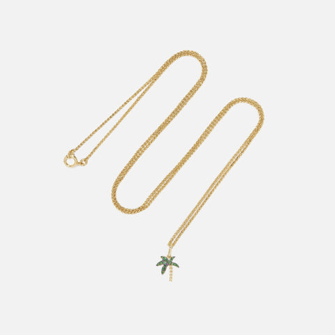 Yvonne Leon Sautoir Mini Palmier Necklace - Yellow Gold / Green