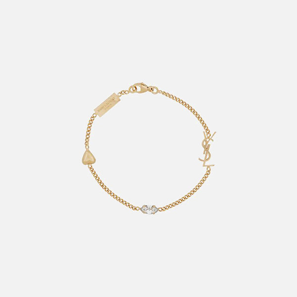 アクセサリーその他 Saint Laurent JEWELS (840195Y1500) Saint Laurent YSL, Heart & Rhinestone Bracelet - Gold – Kith