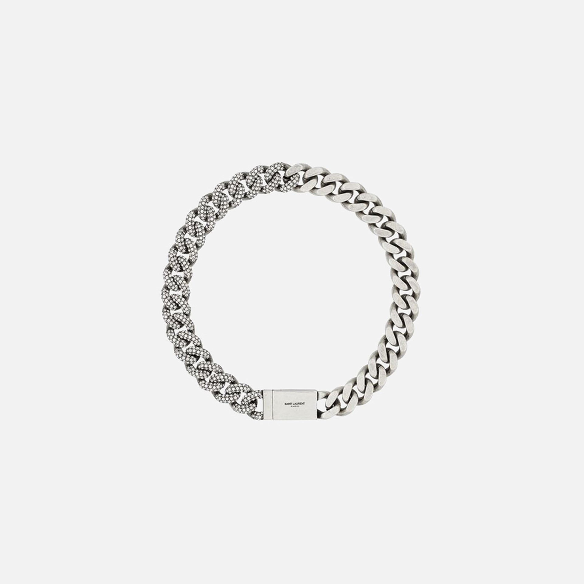 Saint Laurent Rhinestone Thick Curb Chain Necklace - Silver