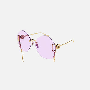 Gucci XL Round Metal Frame Sunglasses - Purple / Gold Chain