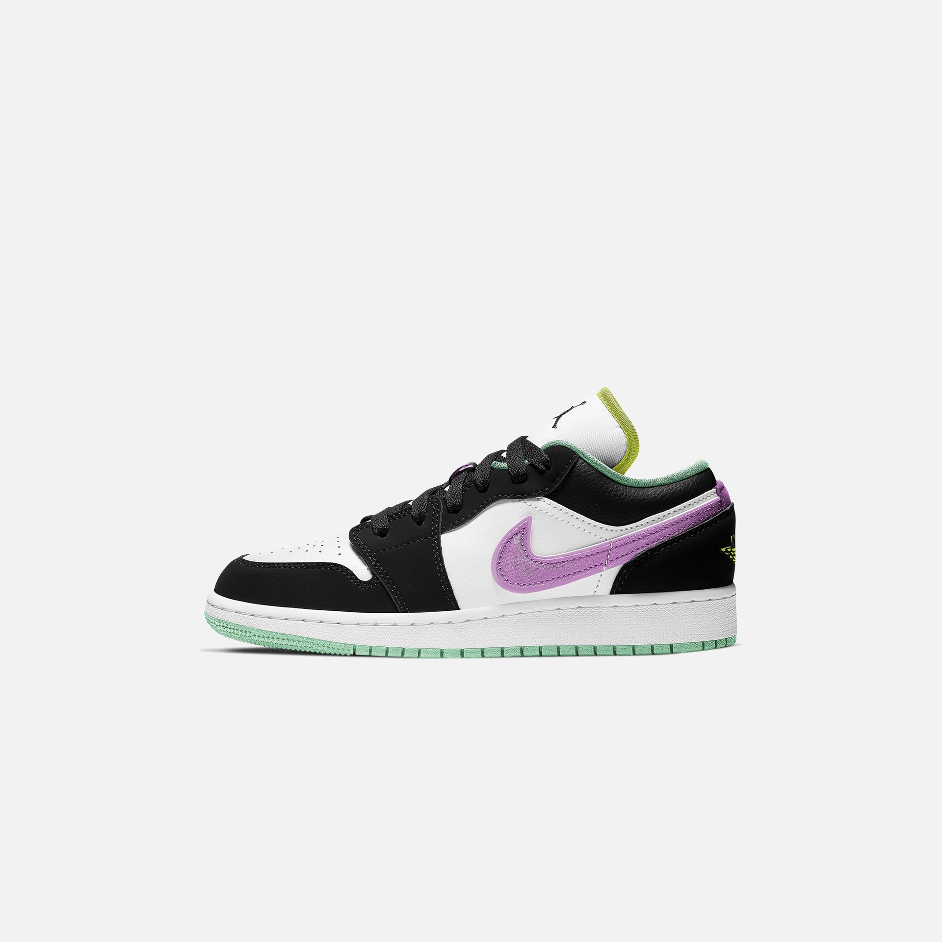 Nike Grade School Air Jordan 1 Low - White / Black / Green Glow / Violet